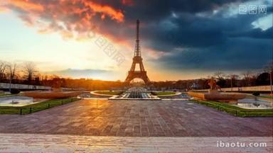 巴黎，埃菲尔铁塔日出 - 时间推移